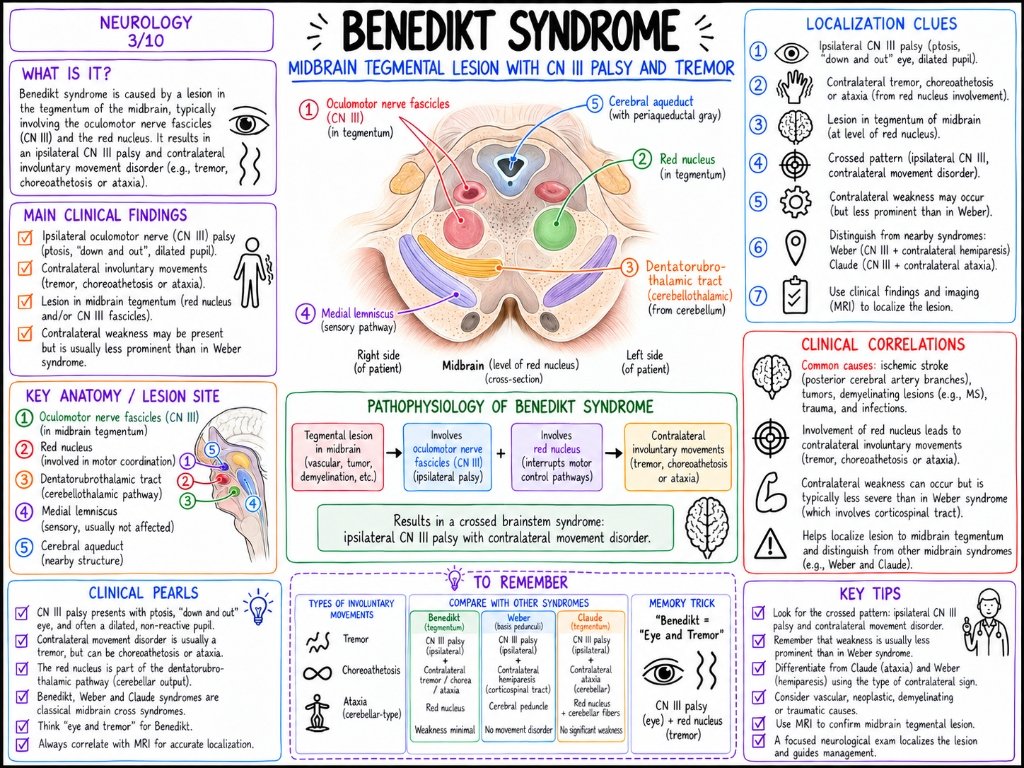 Benedikt Syndrome: Midbrain Tegmental Lesion with CN III Palsy & Tremor