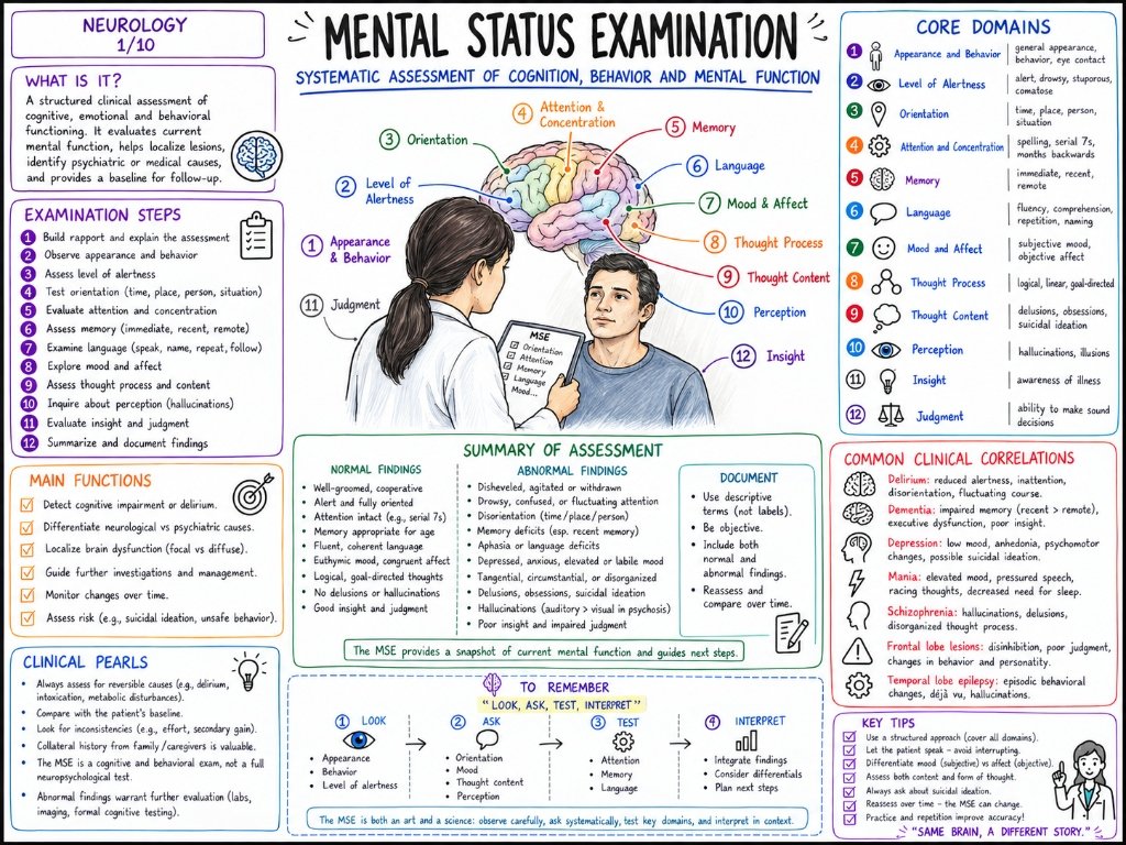 Mental Status Examination: Systematic Assessment of Cognition & Behavior