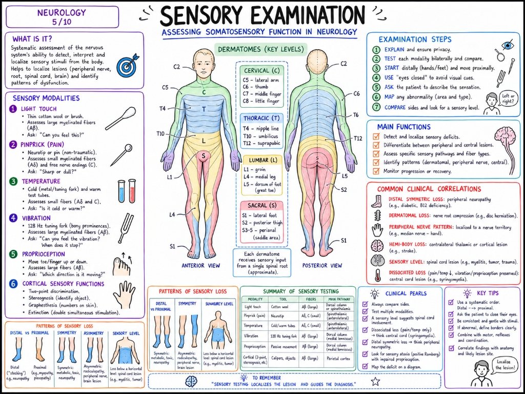 Sensory Examination: Somatosensory Function & Dermatome Levels