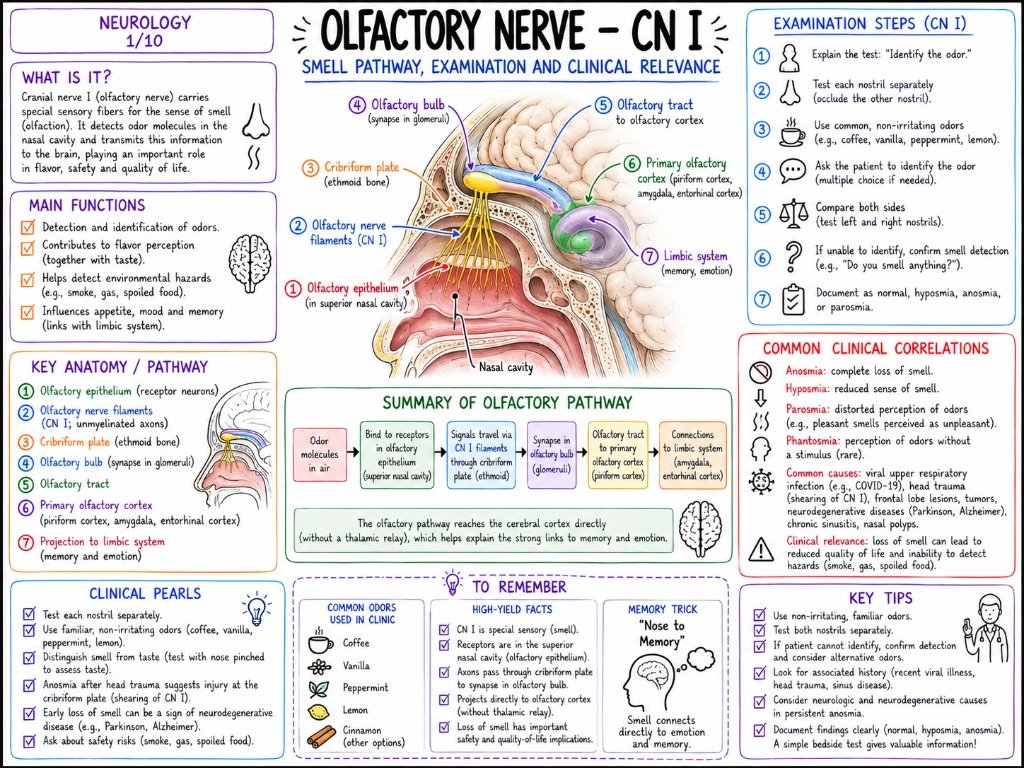 Olfactory Nerve - CN I: Smell Pathway & Clinical Examination