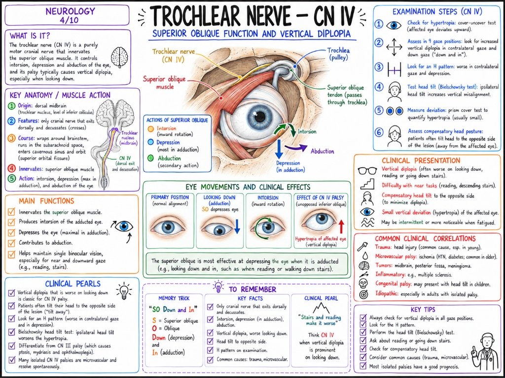 Trochlear Nerve - CN IV: Superior Oblique Function & Diplopia